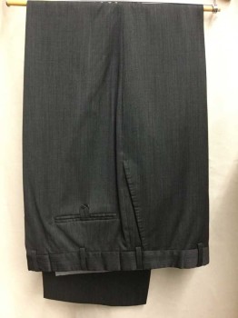 CLAIBORNE LUXE, Gray, Charcoal Gray, Wool, Flat Front, Button Tab,