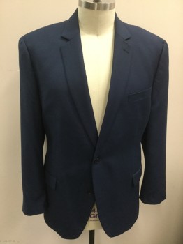 MICHAEL KORS, Navy Blue, Polyester, Rayon, Single Breasted, 2 Buttons,  Notched Lapel, Gabardine,