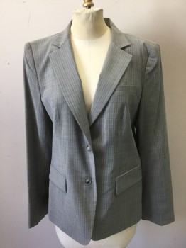 DKNY, Lt Gray, Sky Blue, Wool, Mohair, Stripes - Pin, Single Breasted, 2 Buttons,  3 Pockets, Notched Lapel,
