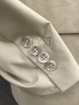Mens, Sportcoat/Blazer, BROOKS BROTHERS, Khaki Brown, Cotton, Polyester, Solid, 41L, with Beige Upper Top Lining, Notched Lapel, Single Breasted, 2 Button Front, 3 Pockets