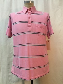 PURITAN, Pink, Navy Blue, Forest Green, White, Cotton, Polyester, Pink, Navy/ Forrest/ White Stripes, Short Sleeves,