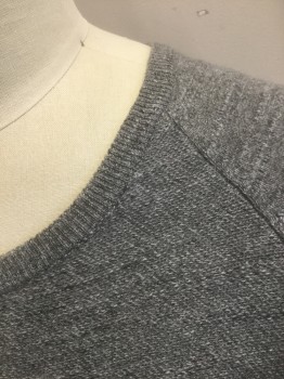 Mens, Pullover Sweater, J.CREW, Gray, Cotton, Solid, L, Bumpy Textured Knit, Raglan Sleeves, Wide Crew Neck, Long Sleeves
