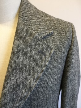 JCPENNEY, Black, White, Wool, Herringbone, Single Breasted, Collar Attached, Notched Lapel, 2 Pockets