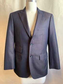 Mens, Sportcoat/Blazer, EFFETTI, Midnight Blue, Gold, Polyester, Viscose, Sharkskin Weave, 36S, Single Breasted, Collar Attached, Peaked Lapel, Hand Picked Collar/Lapel, 4 Pockets