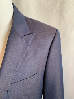 Mens, Sportcoat/Blazer, EFFETTI, Midnight Blue, Gold, Polyester, Viscose, Sharkskin Weave, 36S, Single Breasted, Collar Attached, Peaked Lapel, Hand Picked Collar/Lapel, 4 Pockets