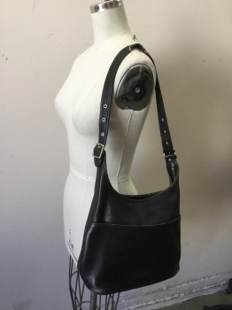 Womens, Purse, COACH, Black, Leather, Shoulder Bag, 1 Outside Pocket, Zip Closure, Adjustable Strap (barcode Inside Pocket)