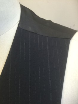 Mens, Suit, Vest, N/L, Navy Blue, Lt Gray, Wool, Stripes - Pin, 40, Navy with Light Gray Pinstripes, 5 Buttons, 4 Pockets, Solid Dark Navy Satin Lining and Back