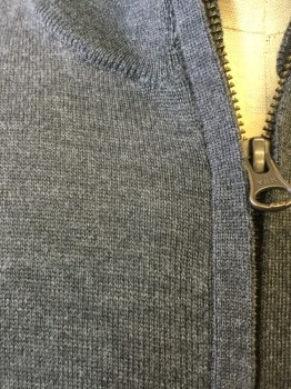 Mens, Pullover Sweater, JCREW, Heather Gray, Wool, Solid, XL, Mock Zipper Neck
