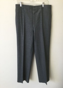 GIVENCHY, Gray, White, Wool, Stripes - Pin, Flat Front, Zip Fly, 4 Pockets,