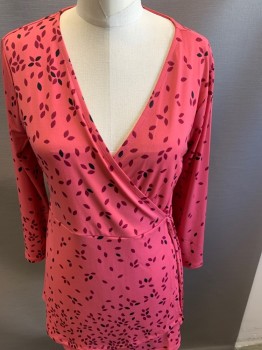 Womens, Maternity, Motherhood, Mauve Pink, Black, Raspberry Pink, Polyester, Spandex, Speckled, M, Long Sleeves,  Side Tied  Melon Seed Print, Maternity, Doubles