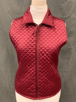 VILLAGER SPORT, Red Burgundy, Nylon, Acrylic, Solid, Quilted Front/ Ribbed Knit Back, Zip Front, CA