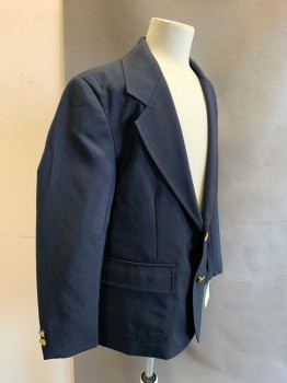 Childrens, Blazer, EXECUTIVE APPAREL, Navy Blue, Polyester, Solid, 12 R, 2 Button Front, Notched Lapel, 3 Pockets,