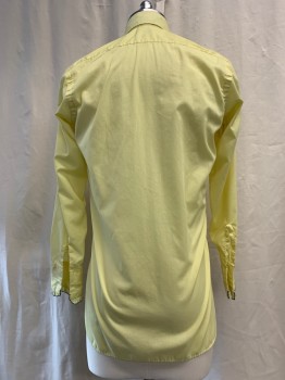Mens, Formal Shirt, AFTER SIX, Yellow, Poly/Cotton, Solid, 32, 14, Button Front, Collar Attached, Long Sleeves, Pleated Bib Front & Ruffle Button Placket with Black Trim,