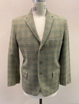 PEEK & CLOPPENBURG, Sage Green, Olive Green, Caramel Brown, Blue, Wool, Speckled, Plaid, Single Breasted, Notched Lapel, 3 Buttons, 3 Pockets,