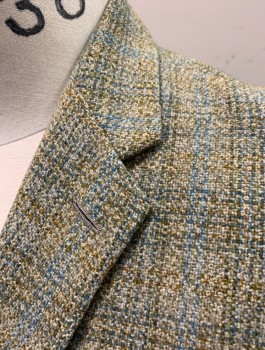 PEEK & CLOPPENBURG, Sage Green, Olive Green, Caramel Brown, Blue, Wool, Speckled, Plaid, Single Breasted, Notched Lapel, 3 Buttons, 3 Pockets,