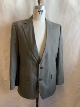 BROOKS BROTHERS, Putty/Khaki Gray, Wool, Solid, Single Breasted, 2 Buttons, Notched Lapel, 3 Button Cuffs, 1 Back Vent