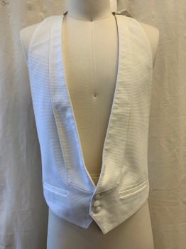 LORD WEST, Off White, Poly/Cotton, Pique Self Pattern, Shawl Lapel, Single Breasted, Button Front, 2 Buttons, 2 Pockets, Backless, Adjustable Elastic on Neck & Back *Stained on Left Front, Broken Buckle