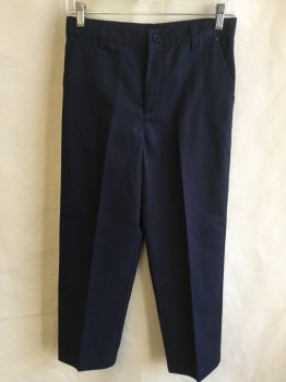 REAL SCHOOL, Navy Blue, Cotton, Polyester, Solid, (2) Boys, 1.5" Waistband with Belt Hoops, Flat Front, Zip Front, 3 Pockets