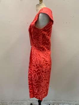 Womens, Cocktail Dress, DYNASTY, Red, Red, Silk, Abstract , W26, B36, H34, V-neck, Sailor Collar, Sleeveless, Button Front and Zip Placket Front, Jacquard, Hips Have Been Taken in and Out