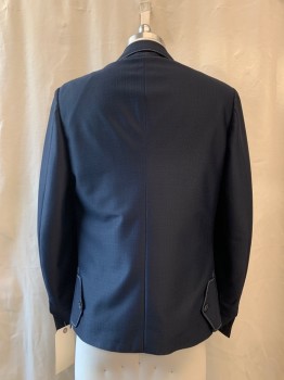 Mens, Jacket, PROSPECT, Navy Blue, Polyester, Solid, 40, with White Top Stitching, 4 Button Center Front, 4 Pockets,
