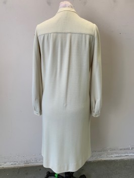 HALSTON, Cream, Cashmere, Solid, Long Sleeves, Band Collar, Button Front, Straight Fit, Hem Below Knee, 2 Pockets at Side Seam Hips, Minimalist,