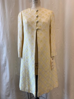 NO LABEL, Lt Yellow, White, Cotton, Wool, Basket Weave, 4 Loop Buttons,