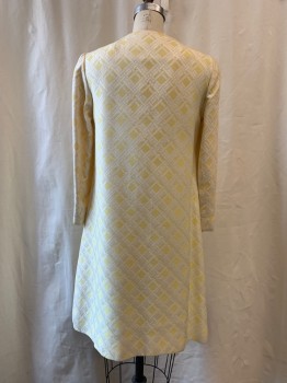 NO LABEL, Lt Yellow, White, Cotton, Wool, Basket Weave, 4 Loop Buttons,