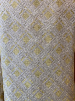 Womens, Coat, NO LABEL, Lt Yellow, White, Cotton, Wool, Basket Weave, B 36, 4 Loop Buttons,