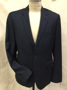Mens, Suit, Jacket, BOSS, Navy Blue, Black, Wool, Solid, 34/33, 42R, Single Breasted, 2 Buttons, Top Stitch, 3 Pockets,