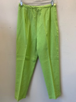 Womens, Pants, N/L, Pea Green, Cotton, Solid, W27, High Waisted, Side Zip, No Pockets, Coarse Weave