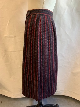 Womens, Skirt, ITS A CLASSIC, Black, Red, Taupe, Red Burgundy, Wool, Stripes - Vertical , W25, Button Front, Pleated Waist, Straight, 2 Pockets,