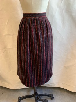 ITS A CLASSIC, Black, Red, Taupe, Red Burgundy, Wool, Stripes - Vertical , Button Front, Pleated Waist, Straight, 2 Pockets,