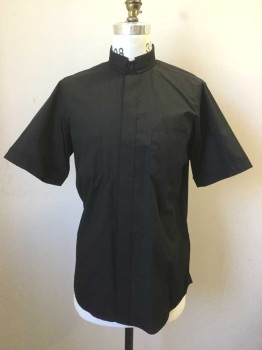 Unisex, Shirt, SUMMER COMFORT, Black, Poly/Cotton, Solid, N:16.5, Button Front, Short Sleeves, 2 Pockets, Collar Attached