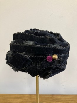 Womens, Hat, N/L, Black, Cotton, Velvet Ribbon With Loop Trim On Netted Cap, Bow With Purple And Gold Embellishments