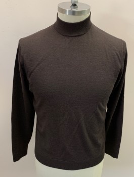 Mens, Pullover Sweater, MURANO, Dk Brown, Wool, Solid, L, Mock Turtle Neck,  L/S, Ribbed Collar & Cuff