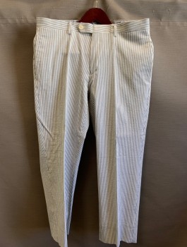 Lauren, Ralph Lauren, Blue-Gray, White, Cotton, Stripes - Vertical , 4 Pockets, Belt Loops, Offset Mother of Pearl Button on Waist