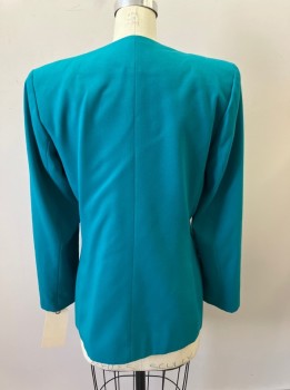 LE SUIT, Teal Green, Wool, Solid, DB. 3 Pckts, No Collar