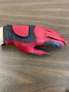 Womens, Sci-Fi/Fantasy Gloves, NO LABEL, Dk Red, Black, Polyester, Synthetic, Abstract , S, 6 Piece, Texture Fabric, Patchwork, Velcro Patch, Made To Order