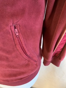 Mens, Jacket, NL, Red, Dusty Rose Pink, Red Burgundy, Polyester, Color Blocking, C 42, Stand Collar, Zip Front, 2 Pckts, Elastic Waist & Cuffs, Piping & Bands Down Arms & Across Chest