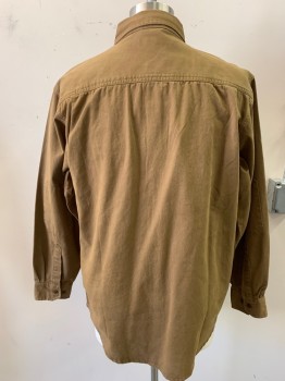 Mens, Casual Shirt, WOLVERINE, Caramel Brown, Cotton, Solid, L, Heavy Cotton Twill, Button Down Collar, Long Sleeves, 2 Flap Pockets, Elbow Patches