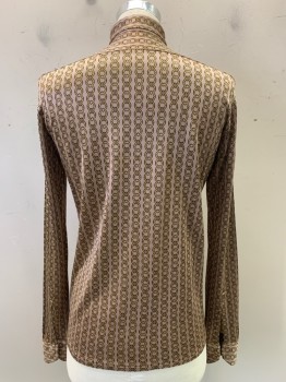 Mens, Shirt, ANTO, Mauve Pink, Gold, Dk Brown, Polyester, Print, M, L/S, Button Front, Collar Attached, Chain Link Print