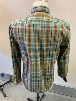 Mens, Casual Shirt, PAUL SMITH, Mint Green, Red, Dk Blue, Yellow, Green, Cotton, Plaid, S, L/S, Button Down C.A.,