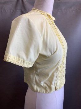 Womens, Shirt, NO LABEL, Yellow, Cotton, Polyester, Solid, B44, S/S, Crew Neck, Pleated Front with Bow, Back Buttons