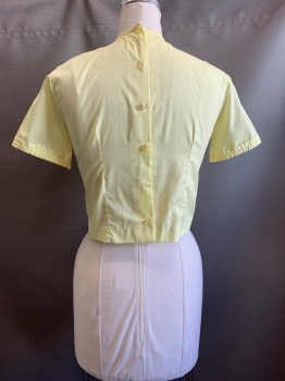 Womens, Shirt, NO LABEL, Yellow, Cotton, Polyester, Solid, B44, S/S, Crew Neck, Pleated Front with Bow, Back Buttons