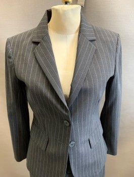 THEORY, Charcoal Gray, Wool, Polyester, Stripes - Chalk , Notched Lapel, 2 Button Front, 2 Pockets