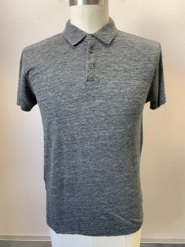 SCOTCH & SODA, Charcoal Gray, Linen, Heathered, S/S, 3 Buttons, Collar Attached