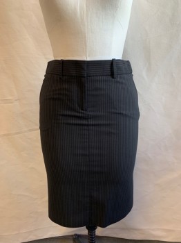 Womens, Suit, Skirt, BCBG, Black, Brown, Wool, Polyester, Stripes, W: 29, XS, 4 Pockets, Adj Waistband with 4 Buttons, Belt Loops, Zip Fly, Pleated Back Hem