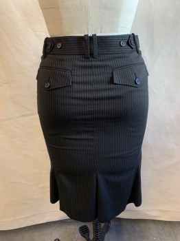 Womens, Suit, Skirt, BCBG, Black, Brown, Wool, Polyester, Stripes, W: 29, XS, 4 Pockets, Adj Waistband with 4 Buttons, Belt Loops, Zip Fly, Pleated Back Hem