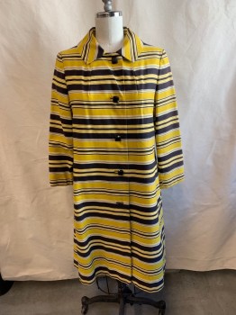 MTO, Yellow, Faded Black, Cotton, Stripes - Horizontal , C.A., 4 Black Square Buttons, 2 Pockets, *Discoloration All Around Esp. on Shoulders*