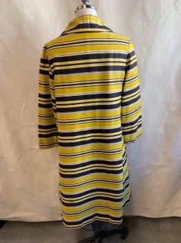 Womens, Coat, MTO, Yellow, Faded Black, Cotton, Stripes - Horizontal , B38, C.A., 4 Black Square Buttons, 2 Pockets, *Discoloration All Around Esp. on Shoulders*